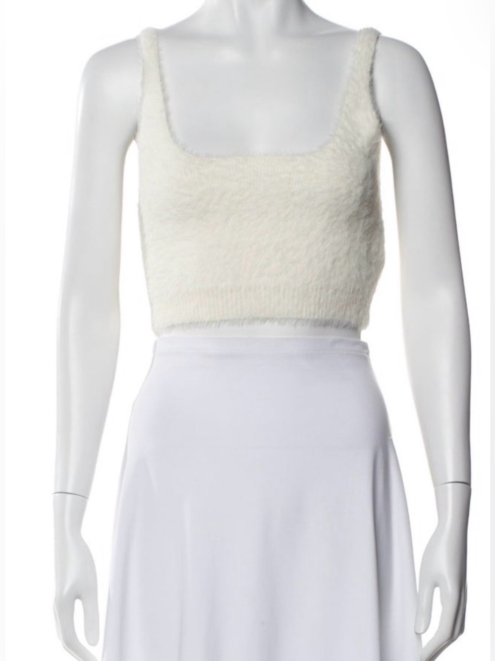 Jonathan Simkhai Ivory Fuzzy Square-Neck Cropped Tank